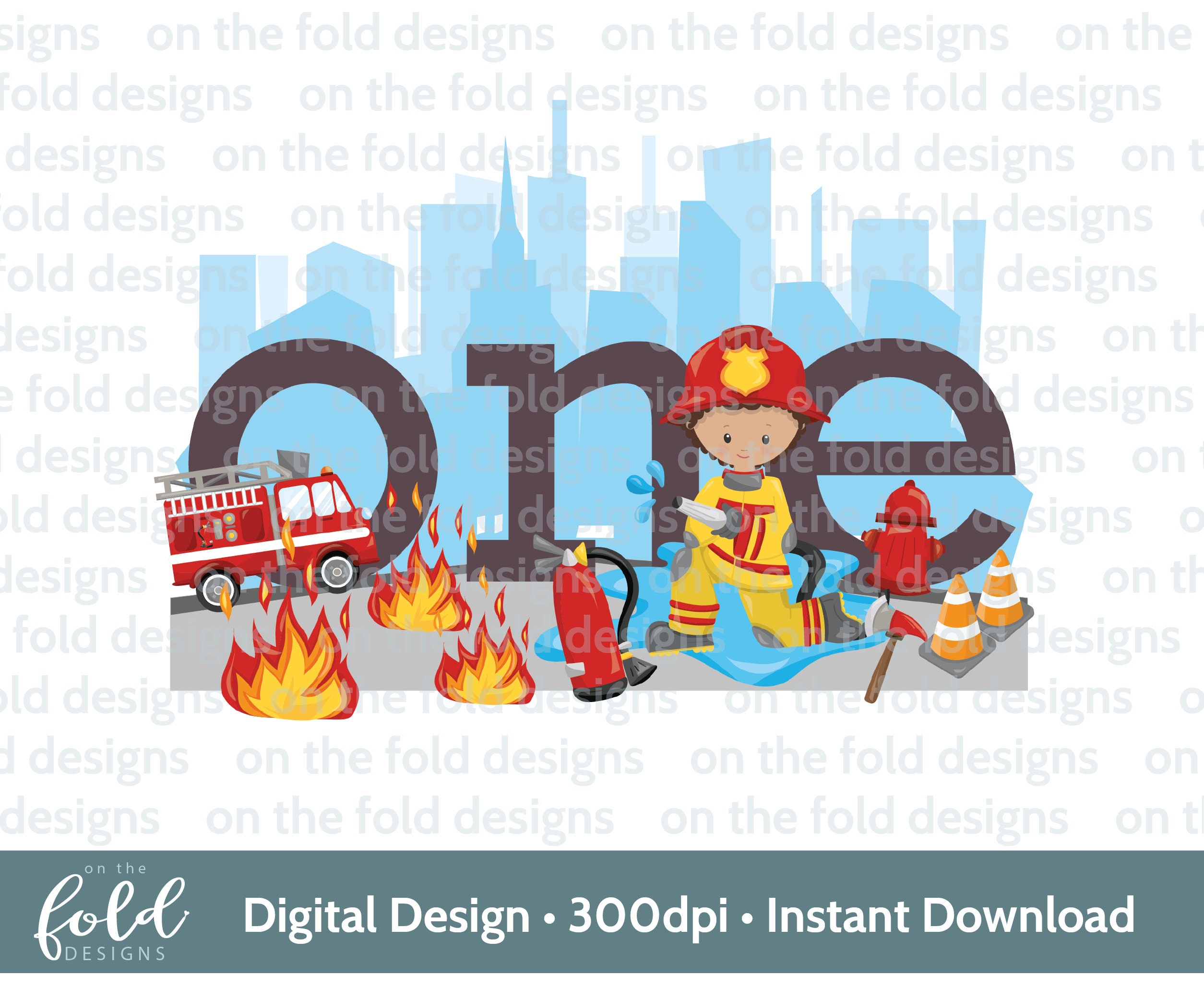 Firefighter, Clipart, Birthday, Fireman, Fire Engine, Clipart, Sublimation, PNG. Instant Digital Download, Watercolor Image Design