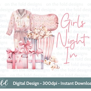 Girls Night In Clipart, Baby Pink Pyjama Party PNG download istantaneo di clipart digitale, design dell'invito, sublimazione PJ, immagine maglione UVDTF
