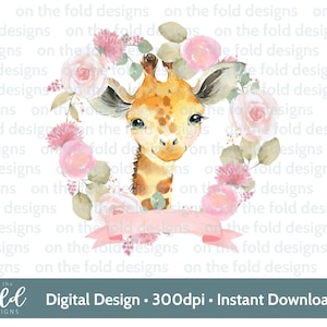 Baby Giraffe Wreath, New Baby Clipart, Baby shower PNG, Girl Elephant, instant download, transparent background, sublimation, decal design