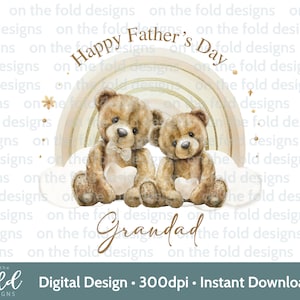 Fête des pères Clipart papa grand-père + bébé ours Clipart arc-en-ciel bleu sublimation impression UVDTF DTG PNG Design graphique papa & fils mignon nounours