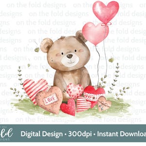 Teddy Bear San Valentino Cuore Giardino Clipart PNG Download digitale istantaneo DTF Sublimazione Carta Craft Gilet per bambini Creazione Immagine Carta di San Valentino