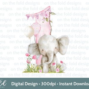 Éléphant 1er anniversaire des cliparts, bébé, Safari, jungle aquarelle carte gilet bébé Design rose une impression par Sublimation, Image graphique Uvdtg