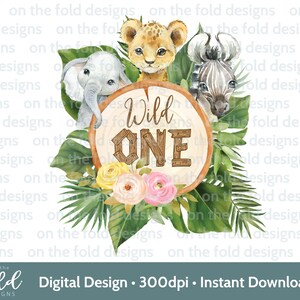 Wild One Safari Animal Clipart PNG transparents Cadeaux 1er anniversaire Gilets pour bébé Fabrication de cartes Gâteau Smash Photos Sublimation UVDTG DTF