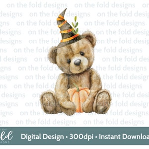 Herbst Teddybär Kürbis 1. Halloween PNG sofortiger digitaler Clipart Download, Babykleidung neues Babykartenentwurf spezielles Geschenk Sublimation