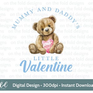 Mama en papa's kleine Valentijn teddybeer clipart babyjongen blauw hart PNG digitale download sublimatie kaarten geschenken schattige liefde teddybeer UVDTF png