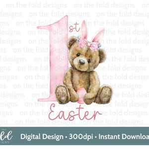 Ostern Teddy Clipart Osterhase Ohren Aquarell PNG Instant Download Baby Kleidung Karte Design Weste Sublimationsdruck UVDTF