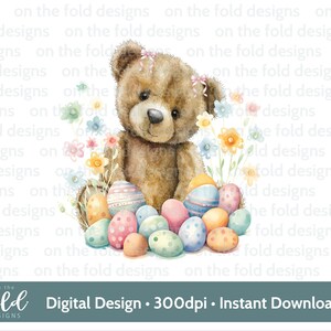 Clipart di orsacchiotto di Pasqua 1a Pasqua Acquerello PNG Clipart digitale istantanea Vestiti per bambini Design di carte Gilet di Pasqua carino Stampa a sublimazione UVDTF