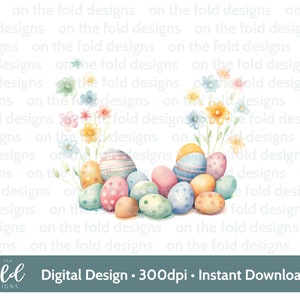 Ostergarten Aquarell PNG, digitale Clipart, Babywesten, Kartendesign Sublimationsdruck, Wasserschiebefolie, Abziehbilder, Vinyl, Selbermachen
