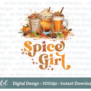スパイスガールパンプキンハロウィン秋ラテコーヒーパンプキンPNGインスタントデジタルクリップアートのダウンロード昇華印刷ウォールアートに最適