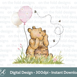 Clássico Ursinho Pooh, 1º aniversário, Um, Woodland Baby Clipart, Flores silvestres, Clipart transparente, Impressão por sublimação, Gráfico em aquarela