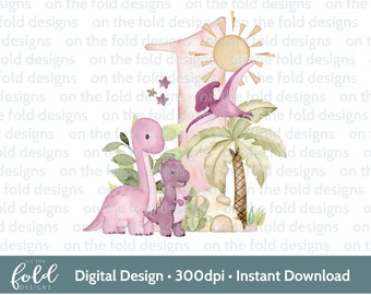 Dinosaurus clipart, aquarel, regenboog, T-Rex, roze dino, 1e verjaardag, transparante instant download, sublimatie geschenken, afdrukbare glijbaan