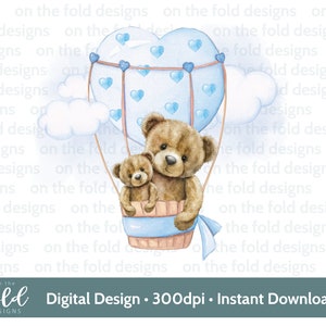 Osito de peluche, primer día de la madre, bebé niño, globo aerostático, clipart, nueva mamá, PNG, descarga digital, sublimación, impresión DTF, fabricación de tarjetas, chaleco para bebé.