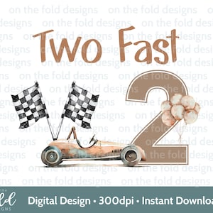 Dois clipart rápidos de 2º aniversário, carro de corrida, sublimação, PNG, download digital instantâneo, imagem neutra marrom Uvdtf Dtg nos designs dobrados