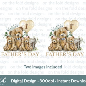 Twin Dad Clipart Teddy Bear blu rosa papillon PNG trasparente padri giorno ricordo sublimazione Design Download digitale papà figlia figlio