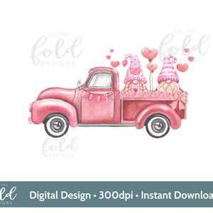 Camion gnome de la Saint-Valentin, coeurs roses png Téléchargement numérique instantané clip art sublimation cartes cadeaux personnels et petites entreprises États-Unis