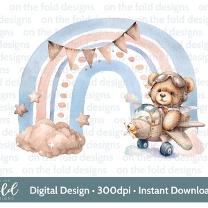 Teddy Regenbogen PNG, transparentes Clipart Design, Neues Baby, Geburtstag Bild, Sublimationsdruck, Kartenherstellung, Drucken Sie Ihre eigenen aus, sofortiger Download