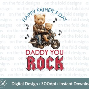 Clipart del Día del Padre, Daddy You Rock Biker Moto Chaqueta de cuero 1er Día del Padre PNG Tarjeta de impresión de sublimación transparente Diseño de chaleco de bebé