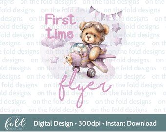 1st time flyer 1st Holiday 1st Vacay Beach Holiday Aeroplane, watercolour PNG, digital clipart, family holiday sublimation print Pink Girl