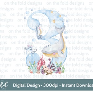 Cumpleaños bajo el mar, clipart, número tres png, diseño de fiesta de sublimación, clipart transparente, imagen imprimible, descarga instantánea