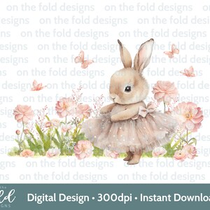 Lapin ballerine Clipart PNG à téléchargement immédiat pour sublimation, impression UVDTF, cartes, débardeurs, bavoirs, faire-part