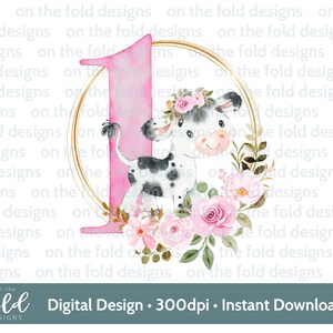 Anniversaire de vache, Clipart, anniversaire, vache sacrée, rose, cour de ferme, Floral, Girly PNG, Design par sublimation, Clipart transparent, téléchargement immédiat
