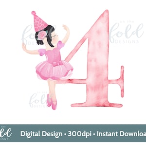 Ballerina 4° compleanno rosa sublimazione design PNG download digitale