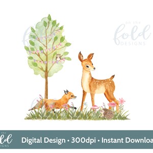 Bos, bos, dier ontwerp, hert, uil, vos Bloemen compositie sublimatie ontwerp PNG instant digitale download, knutselen, klein bedrijf