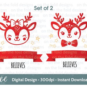 Christmas Believe Clipart rendier Rudolph Pj Xmas Kids Family bijpassende pymjama PNG Xmas Eve sublimatie zak afbeelding Uv DTF DTG Set van 2