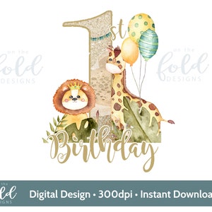 Safari 1st birthday number one png with animal leaf and glitter number design its a transparent clipart image with instant download