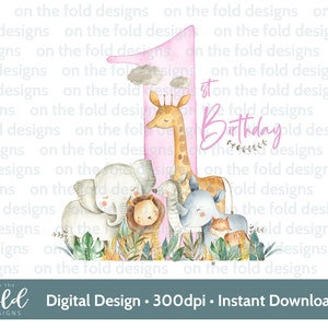 Safari 1st birthday, clipart, number one png, jungle animal sublimation party design, transparent clipart, printable image, instant download