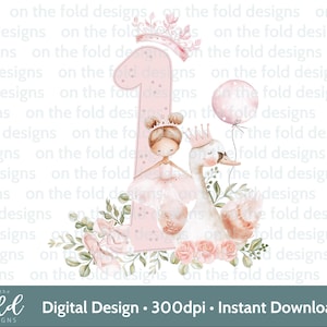 1º Aniversário Cisne Bailarina Clipart PNG Princesa Rosa OneImage Ferro Em Sublimação Artesanato Fazendo Cartão UVDTF DTG Transparente Baixar