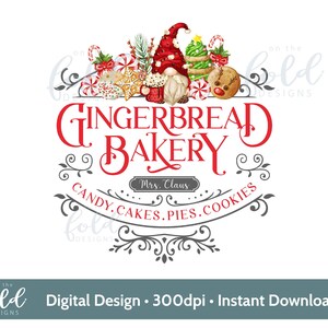 Gingerbread Bakery Gnome Christmas Baking Treats clipart PNG Sublimation Card Crafts Christmas Cushions Posters