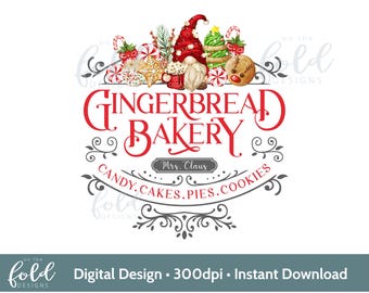 Gingerbread Bakery Gnome Christmas Baking Treats clipart PNG Sublimation Card Crafts Christmas Cushions Posters