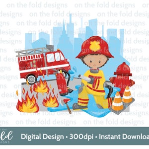 Vigile del fuoco, Clipart, Compleanno, Pompiere, Camion dei pompieri, Clipart, Sublimazione, PNG. Download digitale istantaneo, Design dell'immagine ad acquerello