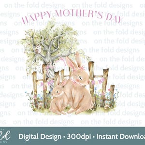 Clipart festa della mamma Coniglietto Mamma Fiori Rosa Carino 1° PNG Download immediato Immagine UV-DTF trasparente a sublimazione Biglietto personalizzato
