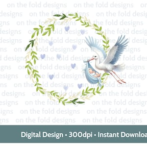 Nieuwe baby ooievaar clipart zijn een jongen blauw Instant Download transparante achtergrond baby kaart vesten aandenken sublimatie UVDTF