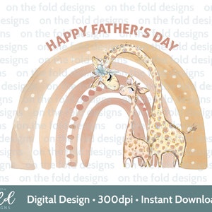 Papa + bébé girafe Clipart fête des pères arc-en-ciel neutre sublimation impression UVDTF DTG PNG carte gilet Design graphique papa et fils cadeau mignon