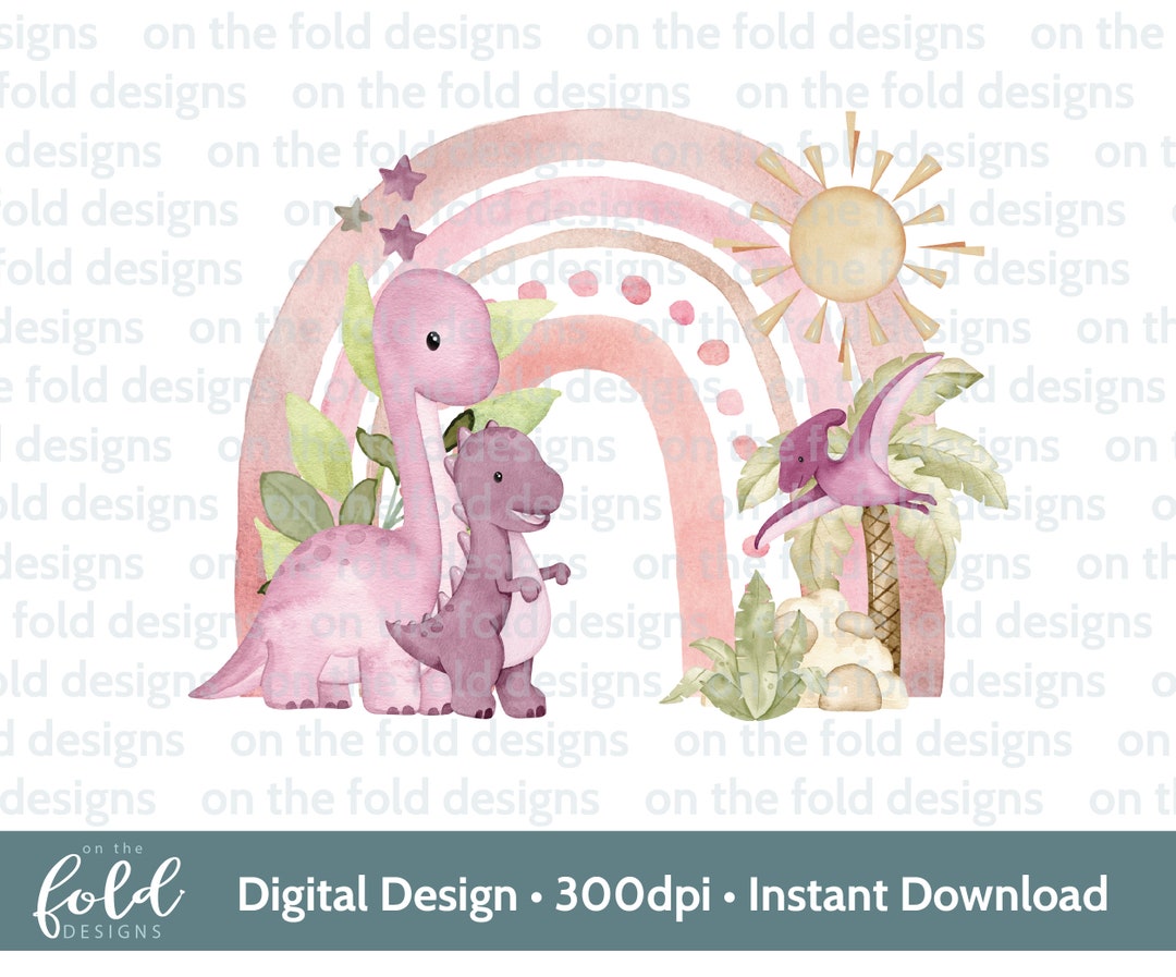Dinosaur Clipart, Watercolor, Rainbow, T-rex, Pink Dino, Transparent ...