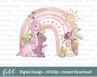 Aquarel dinosaurus clipart, regenboog dino ontwerp (digitale download)