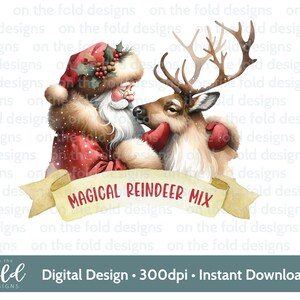 Clipart di cibo con renna, mix magico, scatola della vigilia di Natale, PNG digitale, popper di neve, adesivo di Natale, design della carta, sublimazione di Babbo Natale,