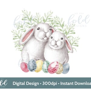 Coniglietti e uova di Pasqua acquerello PNG download istantaneo clipart digitale creazione di biglietti artigianato stampa a sublimazione scivolo d'acqua piccola impresa