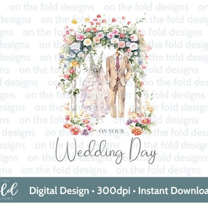 Wedding Day Clipart, Just Married PNG, Instant Download, Mr and Mrs Print, Watercolour Clipart, Sublimation Designs, Card Design, Download