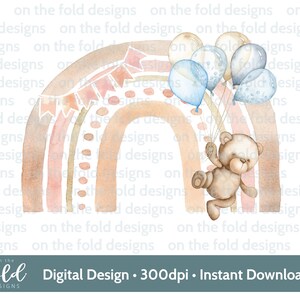 Teddy Rainbow PNG, design clipart trasparente, neonato, immagine di compleanno, stampa a sublimazione, creazione di biglietti, stampa il tuo, download immediato