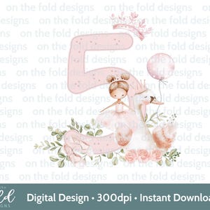 5. Geburtstag Schwan Ballerina Clipart PNG Prinzessin Rosa fünf Bild Eisen auf Sublimation Crafting Card Making UVDTF DTG Transparent Download