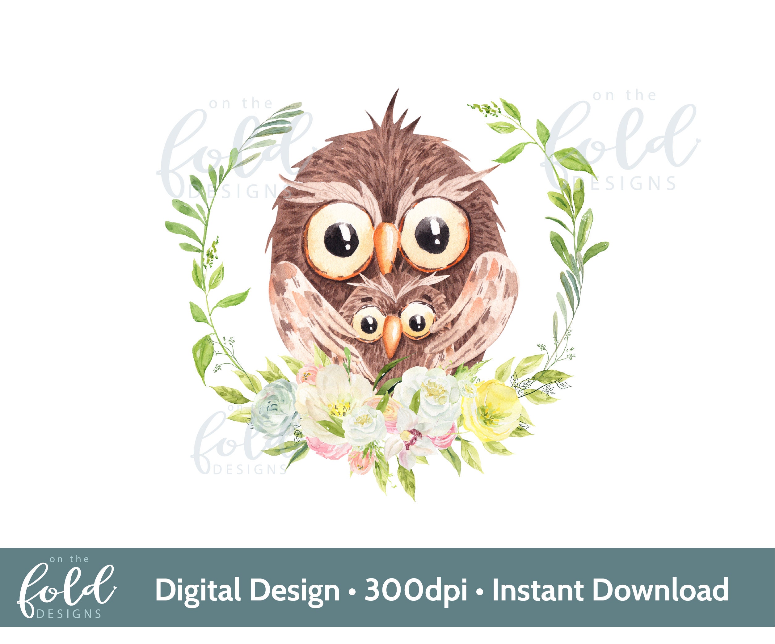 Corona floral de búho y bebé búho Día de la Madre Clipart transparente  Descarga instantánea Manualidades personalizadas Impresión por sublimación  Tarjetas Chaleco PNG - Etsy México, image size:2509x2085