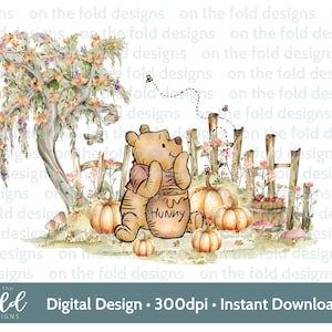 Classico Winnie the Pooh Clipart Bosco Autunno Autunno Zucca Design Fiori Selvatici, Trasparente Scarica Stampa Sublimatica Acquerello Grafica
