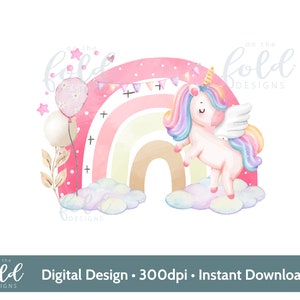 Unicornio Arco Iris PNG, diseño de imágenes prediseñadas transparentes, Cumpleaños de niña, Imagen, impresión por sublimación, fabricación de tarjetas, Imprime la tuya, descarga instantánea