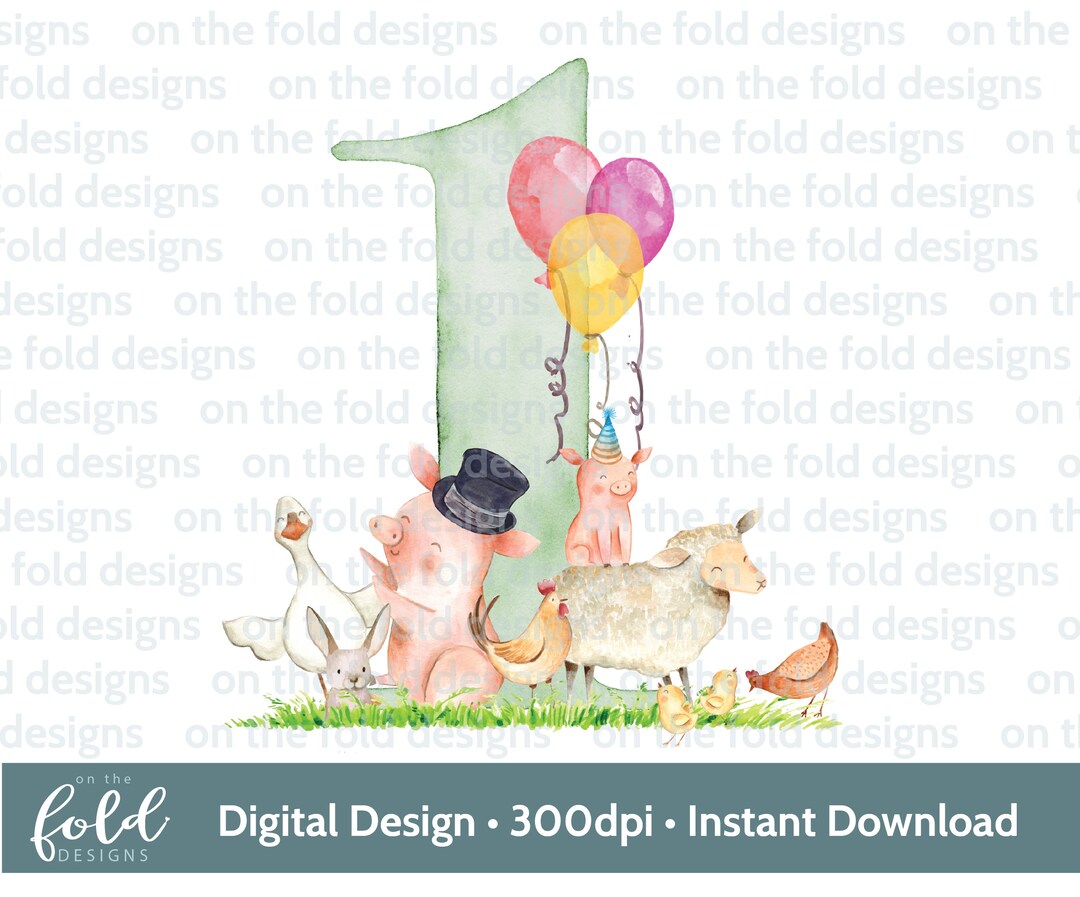 1st Birthday Farm Animal Clipart, Sublimation, Farmyard Fun, Birthday ...