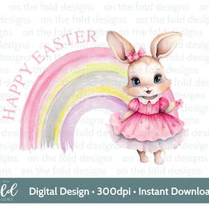 BunnyRabbit Pâques arc-en-ciel rose Joyeuses Pâques PNG, téléchargement immédiat Sublimation Clipart Card Making New Baby UVDTF Dtg Treat sac