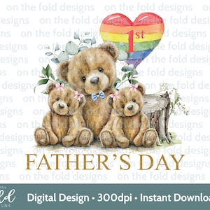 Jumeaux papa Gay Daddy Pride papa ours en peluche PNG même sexe famille nounours Transparent fête des pères souvenir, sublimation design téléchargement numérique